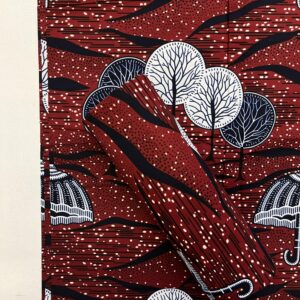 Umbrella and Trees Design African Guaranteed Wax Block Prints Fabric/African Ankara Wrapper Fabric Wax Fabrics /-Sell by 6 Yards-100% Cotton-for Dresses- Dark-Red, Dark-Blue, White, Black