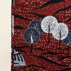 Umbrella and Trees Design African Guaranteed Wax Block Prints Fabric/African Ankara Wrapper Fabric Wax Fabrics /-Sell by 6 Yards-100% Cotton-for Dresses- Dark-Red, Dark-Blue, White, Black