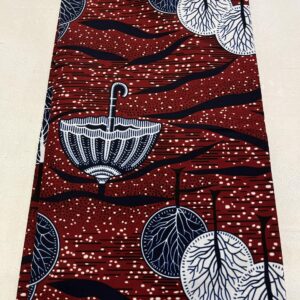 Umbrella and Trees Design African Guaranteed Wax Block Prints Fabric/African Ankara Wrapper Fabric Wax Fabrics /-Sell by 6 Yards-100% Cotton-for Dresses- Dark-Red, Dark-Blue, White, Black