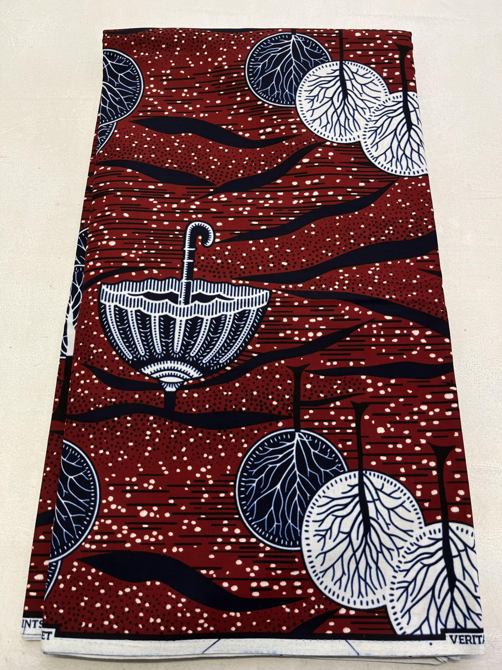 Umbrella and Trees Design African Guaranteed Wax Block Prints Fabric/African Ankara Wrapper Fabric Wax Fabrics /-Sell by 6 Yards-100% Cotton-for Dresses- Dark-Red, Dark-Blue, White, Black