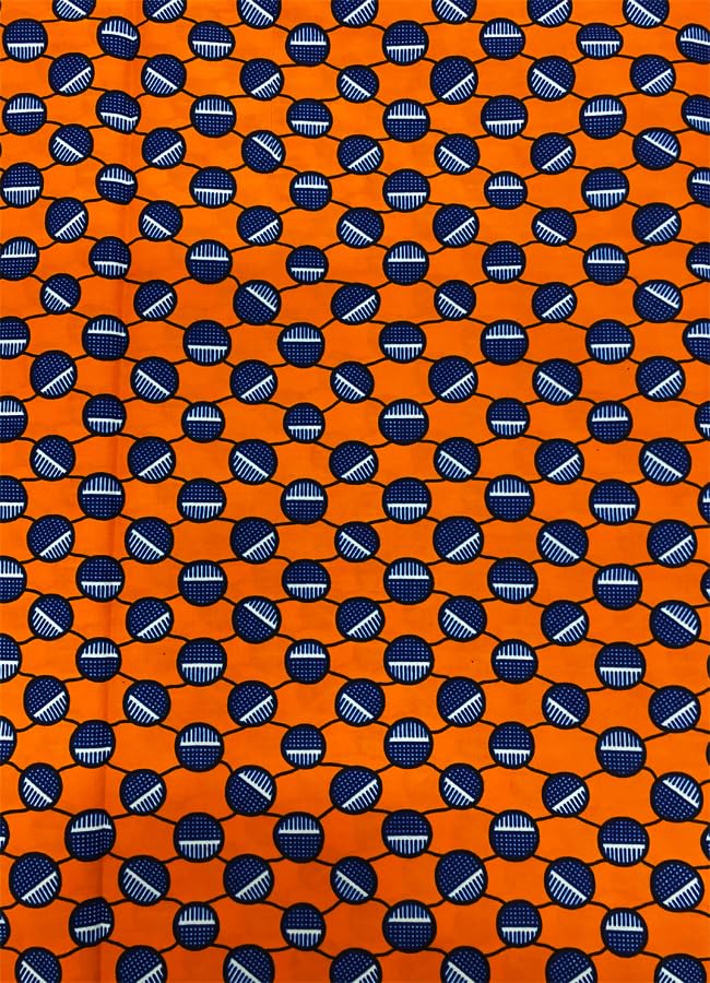 African Guaranteed Wax Block Prints Fabric/African Ankara Wrapper Fabric Wax Fabrics /-Sell by 6 Yards-100% Cotton-for Dresses- Orange, Blue, White, Black