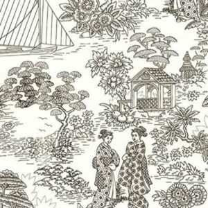 zen asian geisha toile white 100% cotton fabric by the yard fabric