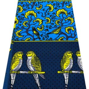 Patchwork Bird/Circle Design African Guaranteed Wax Block Prints Fabric/African Ankara Wrapper Fabric Wax Fabrics /-Sell by 6 Yards-100% Cotton-for Dresses-Sky-blue, Yellow, White, Black