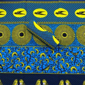 Patchwork Bird/Circle Design African Guaranteed Wax Block Prints Fabric/African Ankara Wrapper Fabric Wax Fabrics /-Sell by 6 Yards-100% Cotton-for Dresses-Sky-blue, Yellow, White, Black