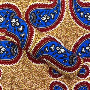 African Ankara Wax Print Fabrics -Paisley Print- Red,Orange, Brown, Blue, White,- Sell by 6 Yards-100% Cotton- for Dresses