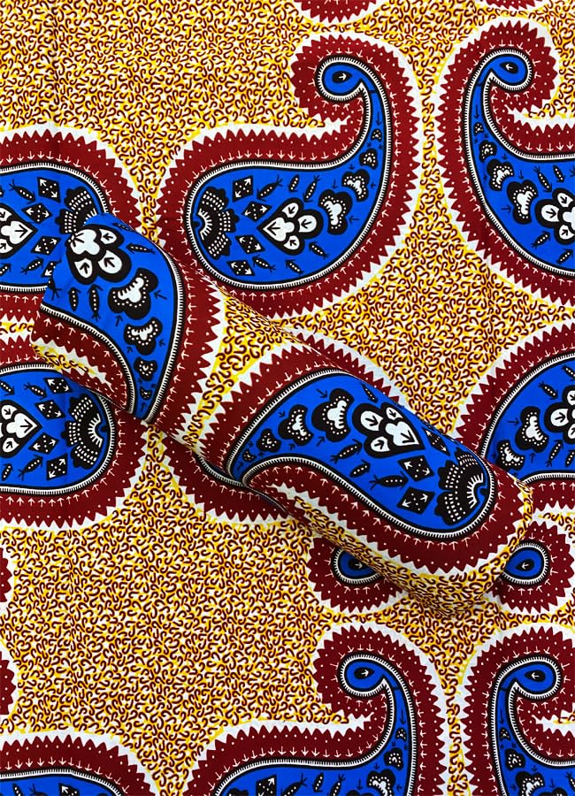 African Ankara Wax Print Fabrics -Paisley Print- Red,Orange, Brown, Blue, White,- Sell by 6 Yards-100% Cotton- for Dresses