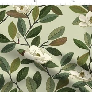 Spoonflower Fabric - Magnolia Blooms Green White Flowers Botanical Floral Printed on Petal Signature Cotton Fabric by The Yard - Sewing Quilting Apparel Crafts Decor