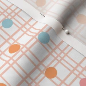 Spoonflower Fabric - Plaid Polka Dots Polkadot Grid Lines Pink White Orange Blue Stripes Printed on Cotton Poplin Fabric by The Yard - Sewing Shirting Quilting Dresses Apparel Crafts
