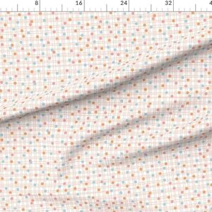 Spoonflower Fabric - Plaid Polka Dots Polkadot Grid Lines Pink White Orange Blue Stripes Printed on Cotton Poplin Fabric by The Yard - Sewing Shirting Quilting Dresses Apparel Crafts