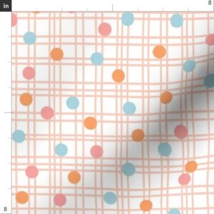 Spoonflower Fabric - Plaid Polka Dots Polkadot Grid Lines Pink White Orange Blue Stripes Printed on Cotton Poplin Fabric by The Yard - Sewing Shirting Quilting Dresses Apparel Crafts