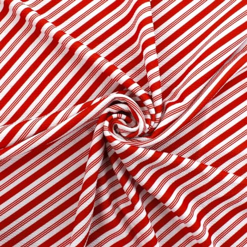 Red White Christmas Candy Stripes Liverpool Bullet Stretch Fabric, Christmas Candy Stripes Fabric, Christmas Liverpool Bullet Fabric, Fabric by The Yard, 100% Cotton, 1 Yard