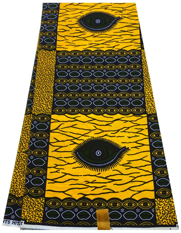 African Ankara Wax Prints Fabrics-Eyes Design- Green, Yellow, Black, White -Sell by 6 Yards- 100% Cotton-for Men and Women