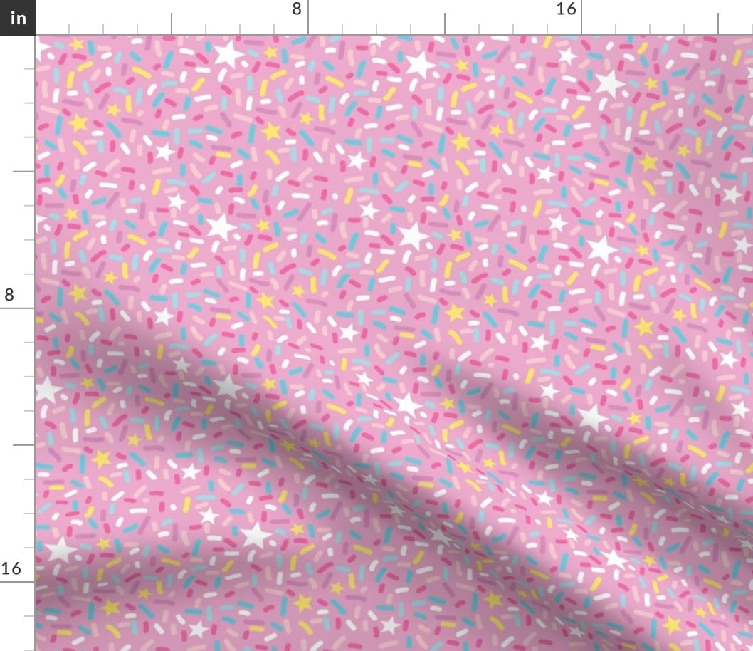 Spoonflower Fabric - Sprinkles Ice Cream Stars Pink White Pastel Party Desert Donut Printed on Cotton Poplin Fabric by The Yard - Sewing Shirting Quilting Dresses Apparel Crafts