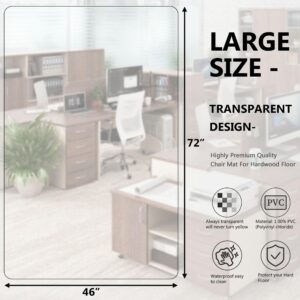 Amyracel Extra Large Office Chair Mat for Hardwood Floor- 46" x 72" Clear Computer Desk Chair Floor Mat for Hard Wood/Tile Floors, Easy Glide Floor Protector Mat for Rolling Chairs at Home or Work