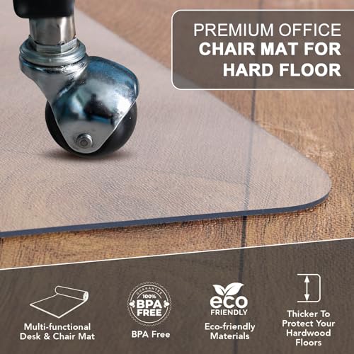 Clear Chair Mat for Hardwood Floor: 48" x 36" Plastic Office Chair Mats for Hard Wood and Tile Floor, Easy Glide No-Slip Floor Mat for Rolling Chair, Heavy Duty Pvc Floor Protector under Computer Desk