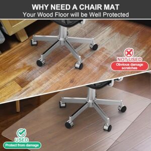 Clear Chair Mat for Hardwood Floor: 48" x 36" Plastic Office Chair Mats for Hard Wood and Tile Floor, Easy Glide No-Slip Floor Mat for Rolling Chair, Heavy Duty Pvc Floor Protector under Computer Desk