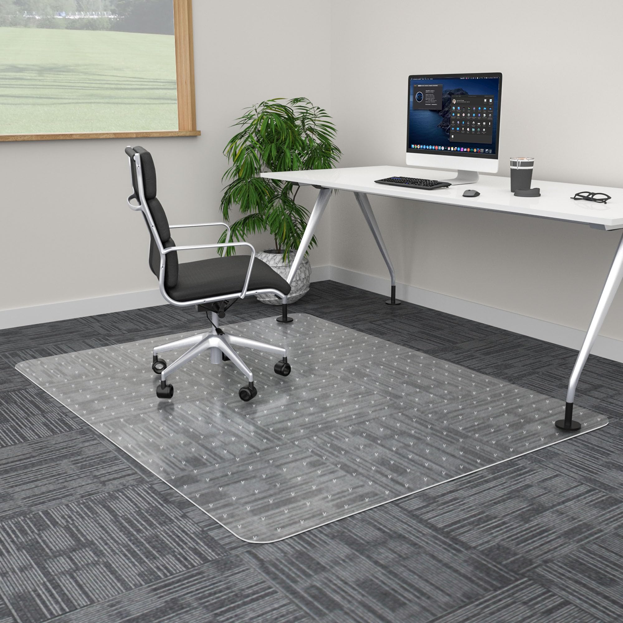 100pointONE Extra Large Office Chair Mat for Carpet, 46" x 60" Clear Desk Chair Mat for Low Pile Carpeted Floors- Easy Glide Plastic Floor Mat for Office Chair on Carpet