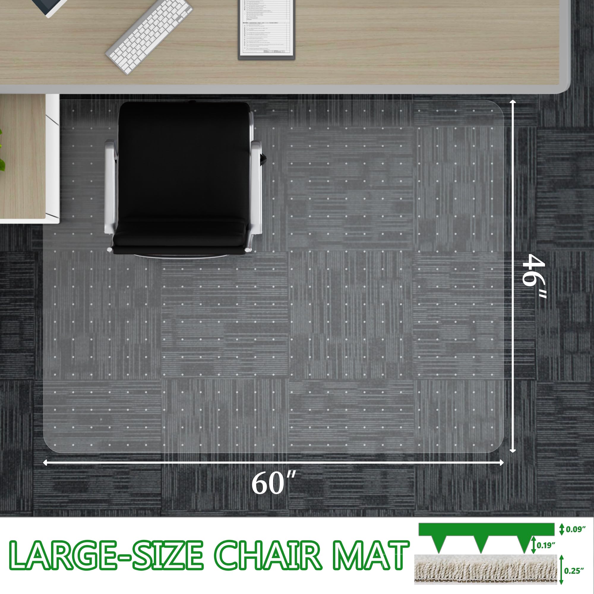 100pointONE Extra Large Office Chair Mat for Carpet, 46" x 60" Clear Desk Chair Mat for Low Pile Carpeted Floors- Easy Glide Plastic Floor Mat for Office Chair on Carpet