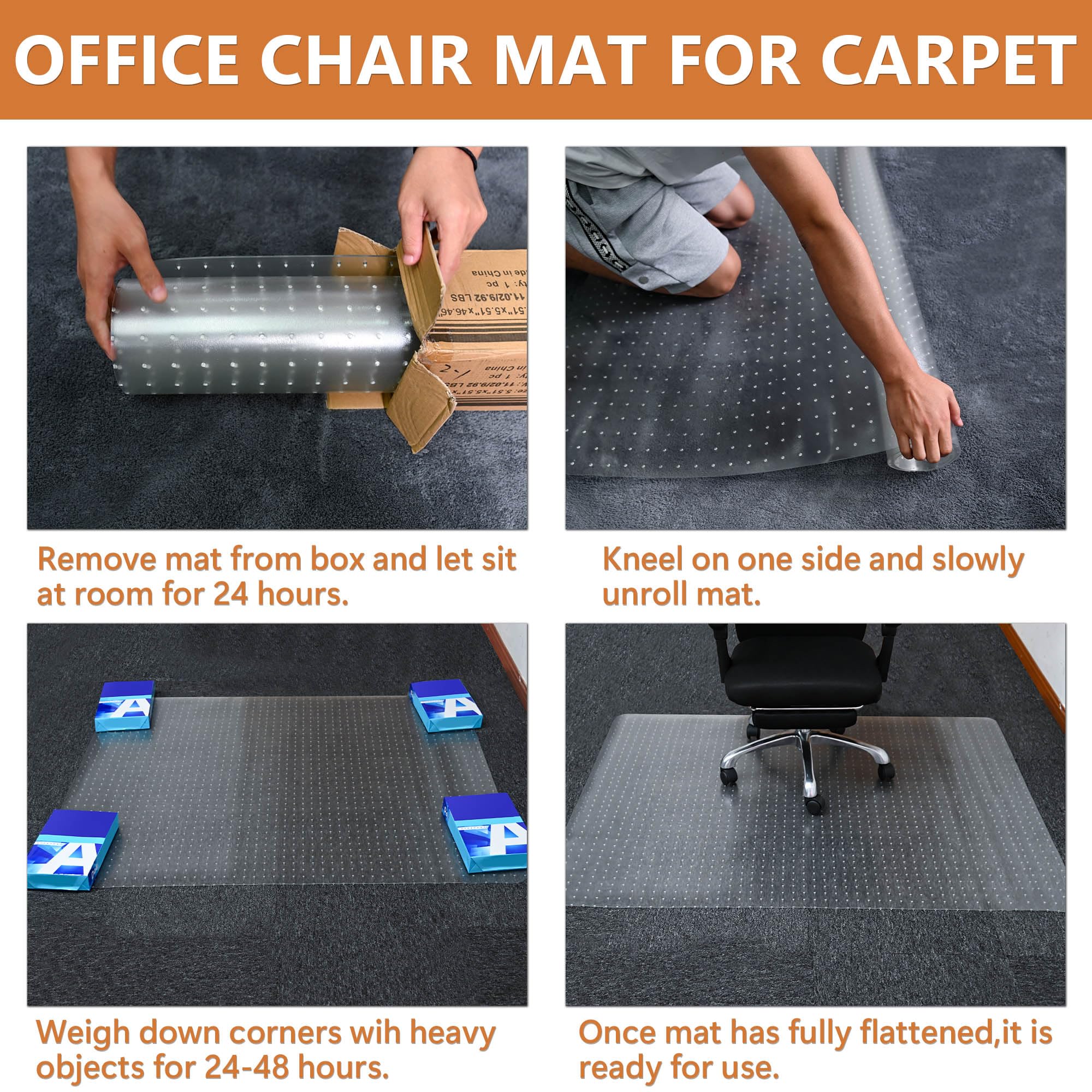 HOMEK Large Office Chair Mat for Carpeted Floors, 44" x 58" Clear Desk Floor Mat for Low Pile Carpets- Easy Glide Floor Protector Mat for Office Chair