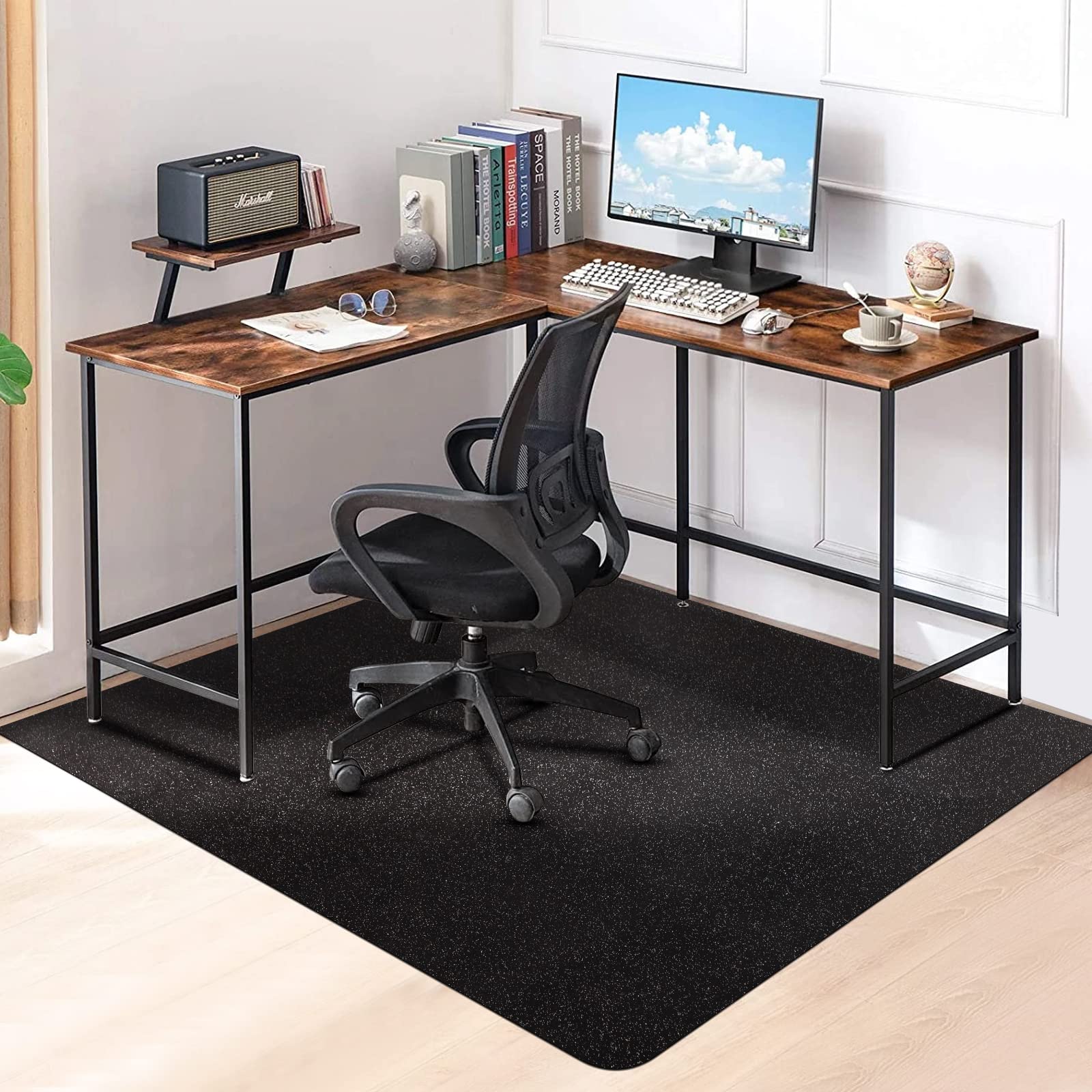 Office Chair Mat for Hard Floors, 63" x 51" Large Chair Mat for Hardwood Floor, Slip Resistant Floor Protector Chair Mat with Bling Surface Design, Vinyl Desk Mat for Home Office (Black)