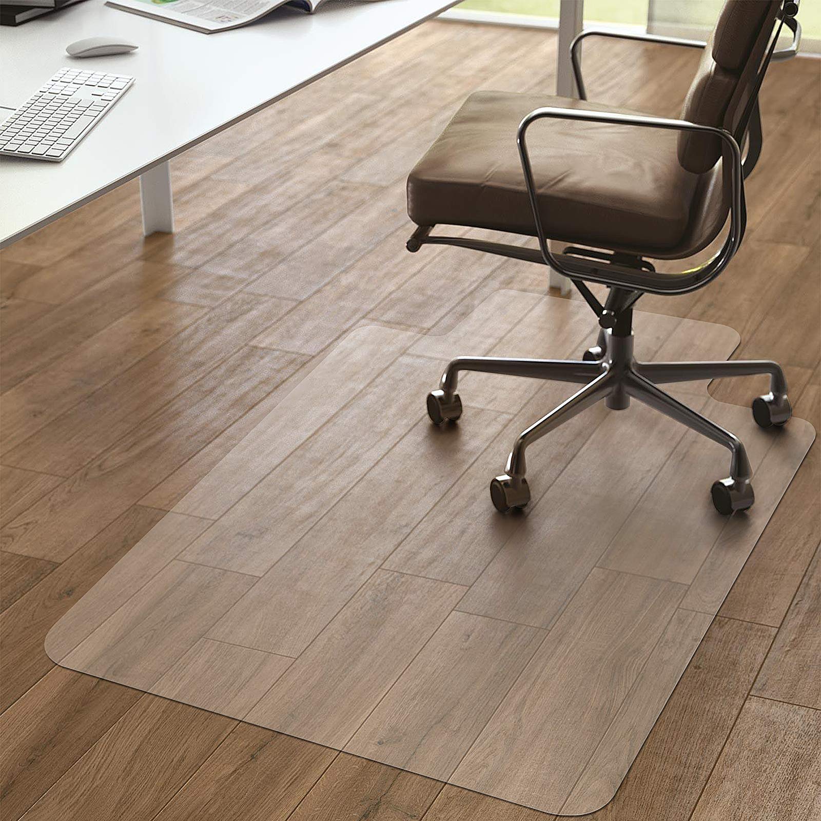 Kuyal Chair Mat, Rolling Chair Mat for Hardwood Floor, 45" X 53" Transparent PVC Home Office Floor Protector Mat (45" X 53" with Lip)