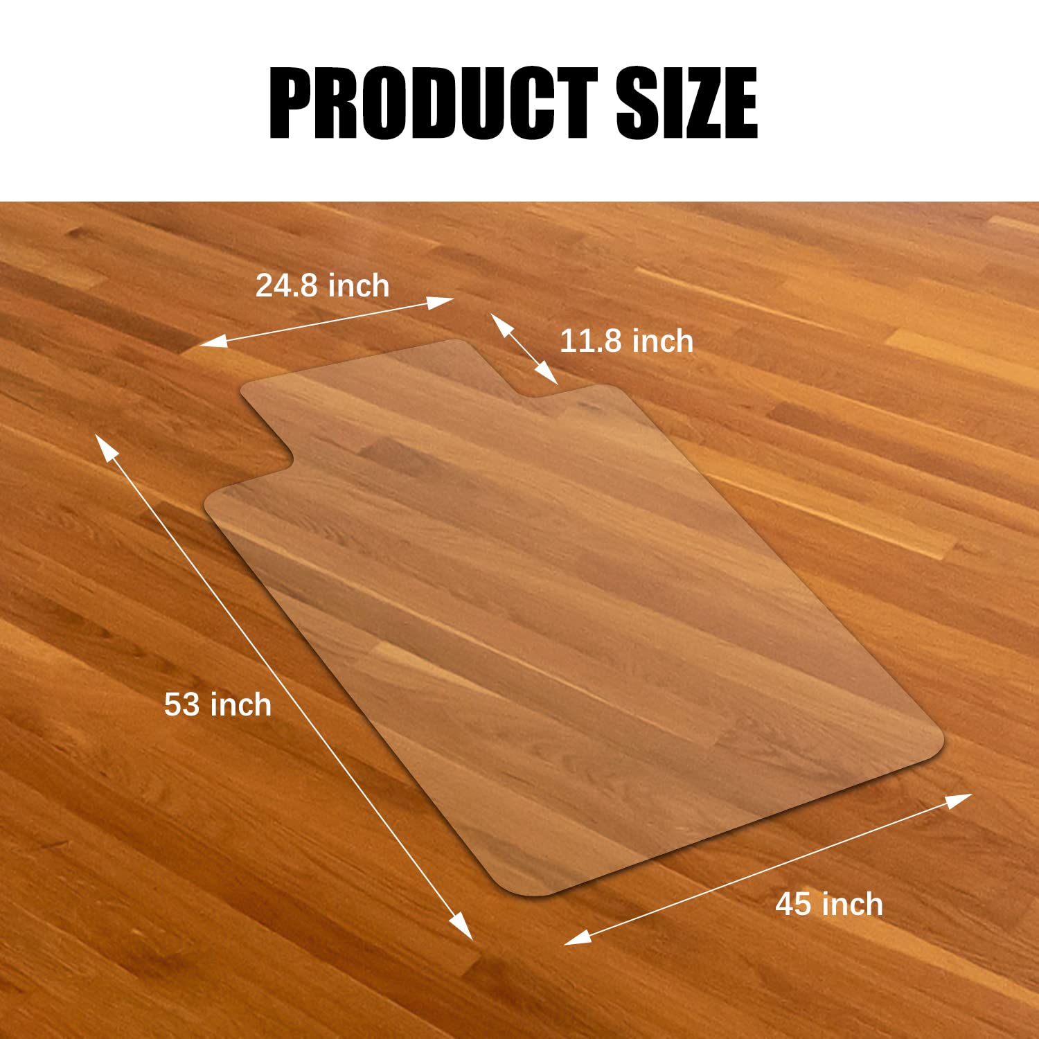 Kuyal Chair Mat, Rolling Chair Mat for Hardwood Floor, 45" X 53" Transparent PVC Home Office Floor Protector Mat (45" X 53" with Lip)