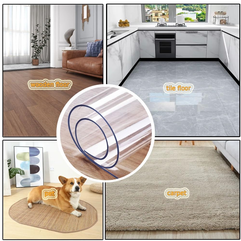 Office Chair Carpet Mat Clear PVC Desk Floor Mats Office Chair Pad for Carpet 0.04" 0.06" Thick for Home Office Tile Carpet Custom Size (Color : T1.5mm/0.06")