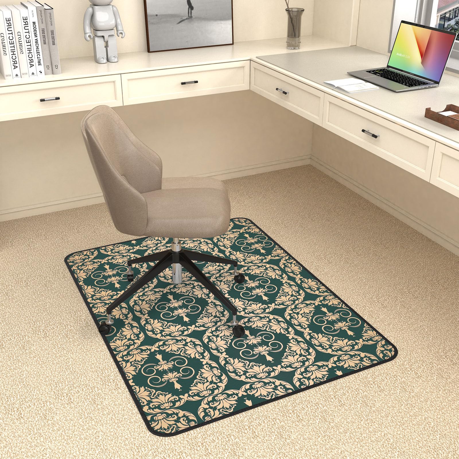 Mapuon Heavy Duty Desk Chair Mat for Carpet & Hardwood Floors, 48" x 36" Exquisite Jacquard Floor Mat Office Chair Mat for Carpeted Floors and Hardwood Floor for Home Office