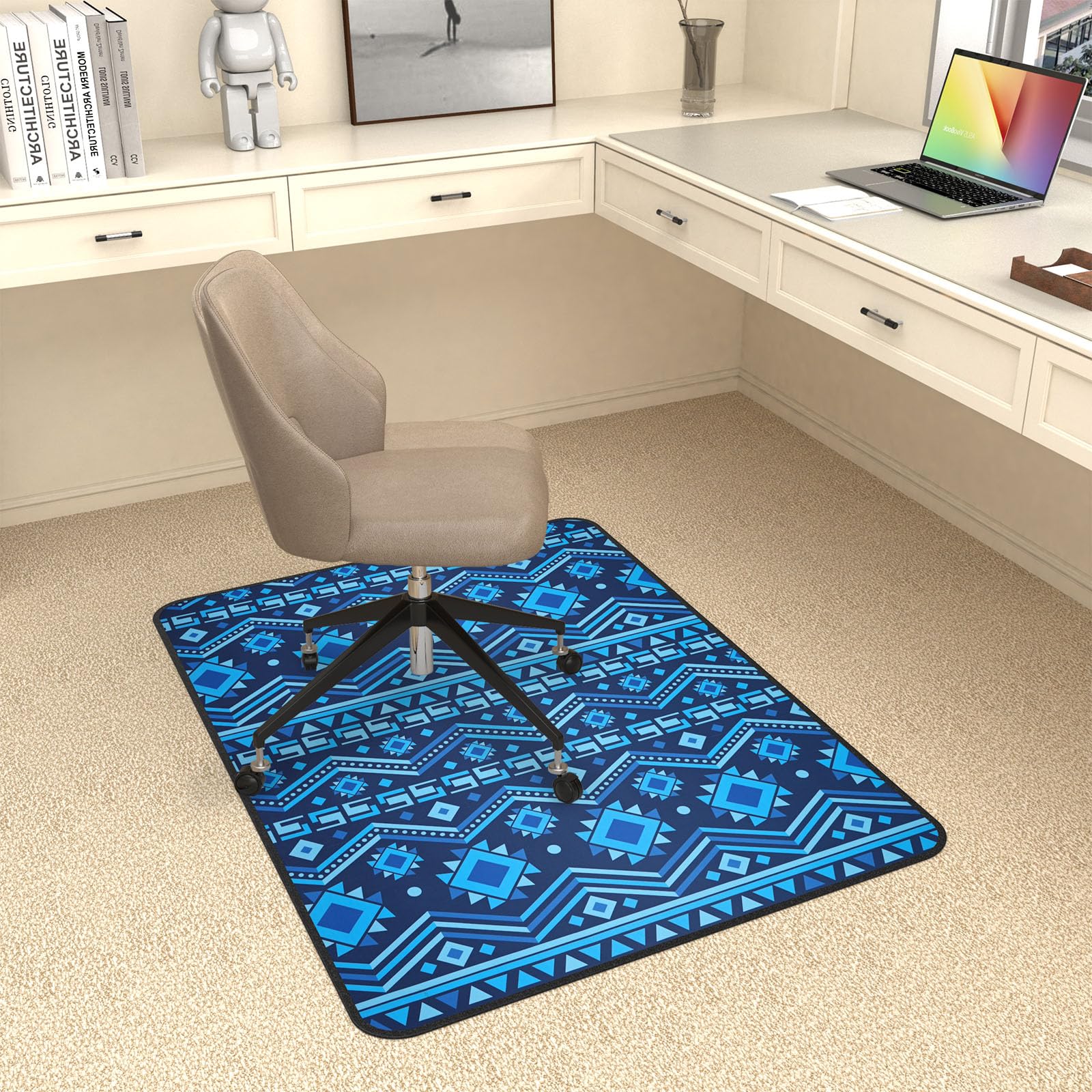 Mapuon Heavy Duty Desk Chair Mat for Carpet & Hardwood Floors, 48" x 36" Exquisite Jacquard Floor Mat Office Chair Mat for Carpeted Floors and Hardwood Floor for Home Office