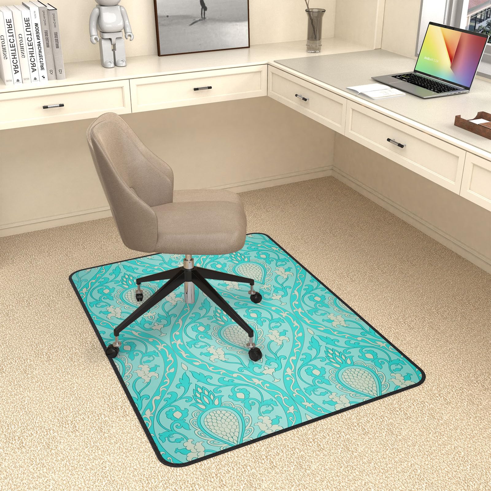 Mapuon Heavy Duty Desk Chair Mat for Carpet & Hardwood Floors, 48" x 36" Exquisite Jacquard Floor Mat Office Chair Mat for Carpeted Floors and Hardwood Floor for Home Office