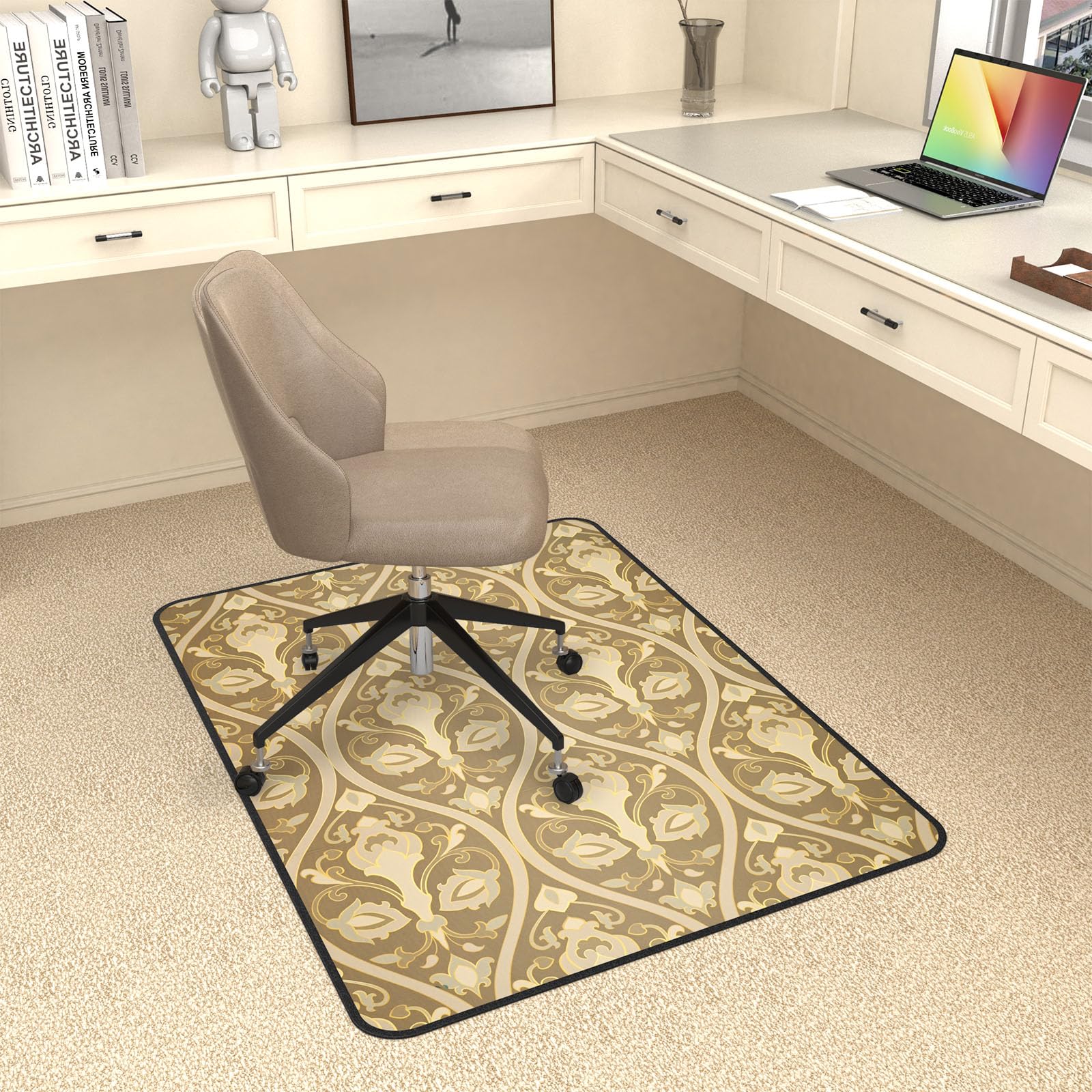 Mapuon Heavy Duty Desk Chair Mat for Carpet & Hardwood Floors, 48" x 36" Exquisite Jacquard Floor Mat Office Chair Mat for Carpeted Floors and Hardwood Floor for Home Office