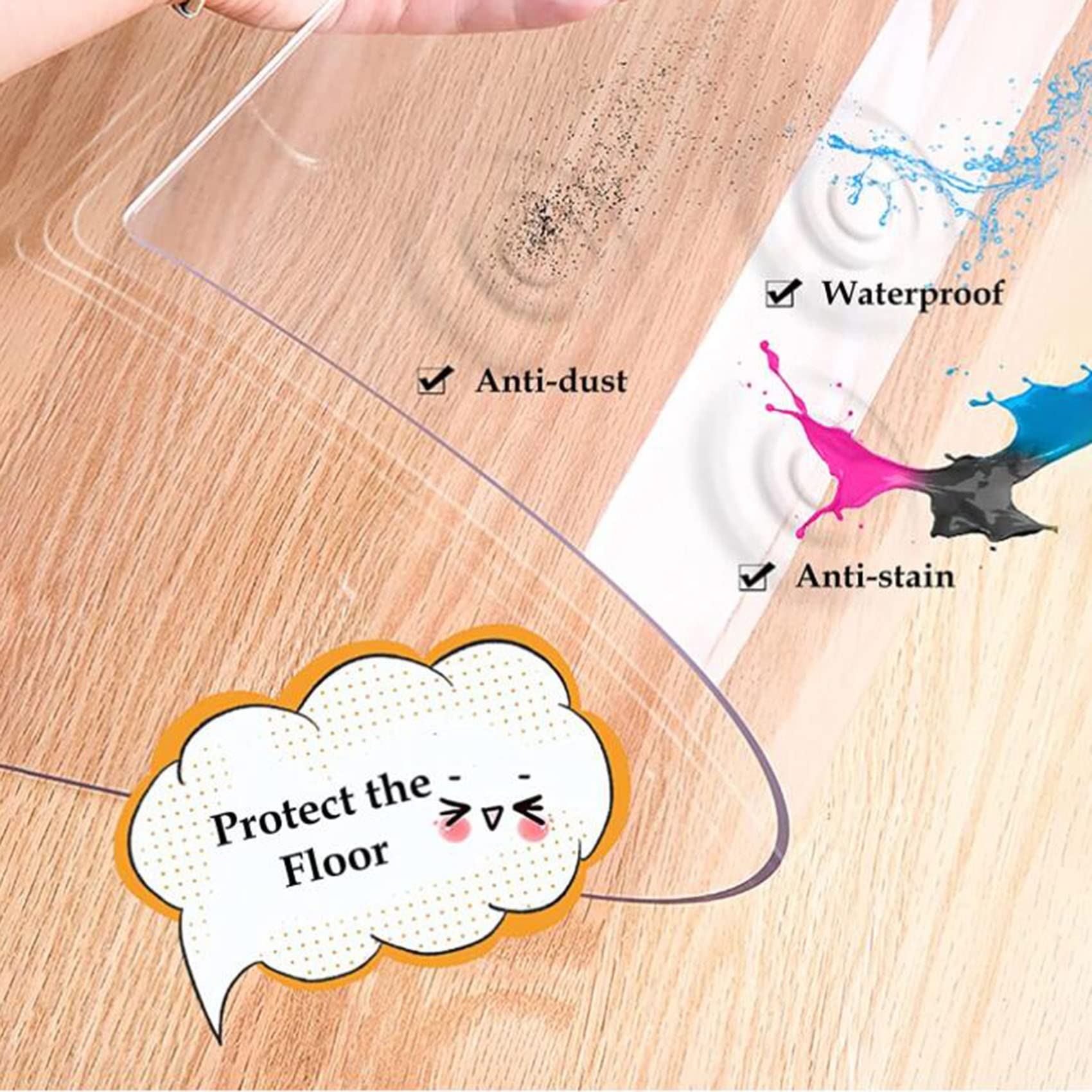 Clear PVC Desk Chair Mat Chair Mat for Floor Protection, PVC Clear Transparent, Non-Slip Floor,1.5mm,Non-Slip Office Chair Mat Desk Pads Mat,Transparent Waterproof Chair Mat for Hardwood Floor Carpet