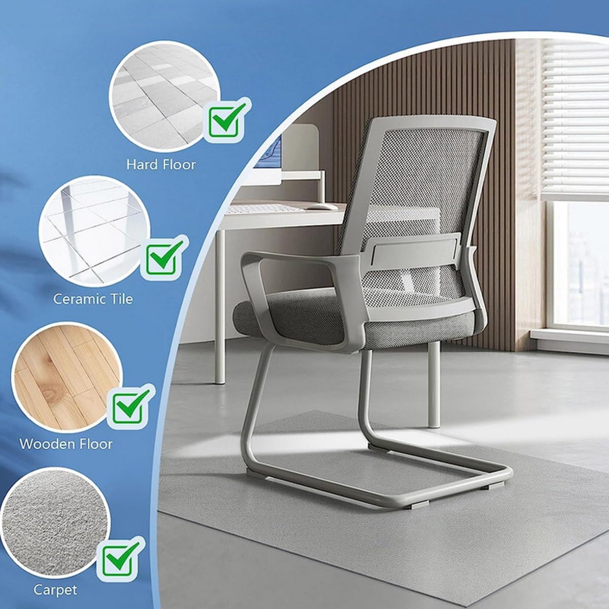 Home Office Chair Mat for Hardwood Floor 36"X48" 48"X72" 71"X142", Desk Chair Mat Clear Easy Glide on Hard Floors, 0.08" Computer Chair Mat Plastic Office Mat for Rolling Chairs (Color : Frosted, Si