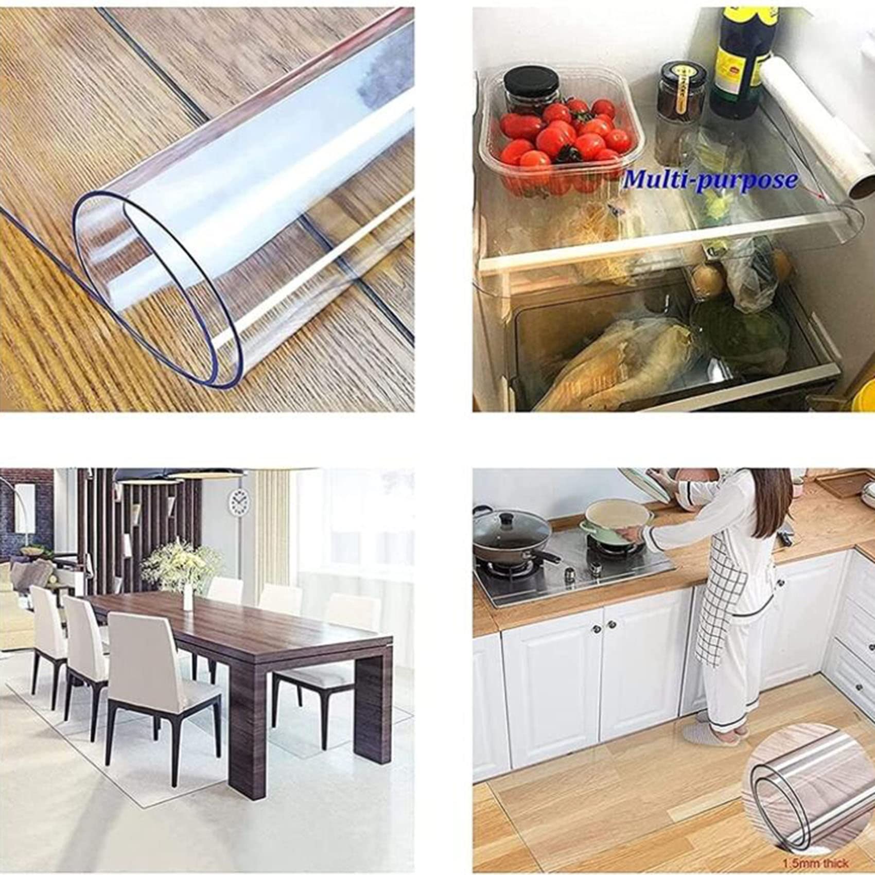 Clear PVC Desk Chair Mat 1mm Clear Plastic PVC Runner Rug for Kitchen Dining Room,Transparent Non-Slip Office Chair Mat,Plastic Vinyl Floor Runner Protector Waterproof Dustproof,85/105/125/145cm Wide