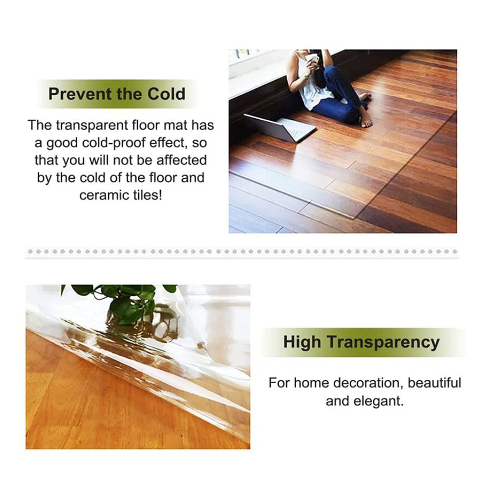 Clear PVC Desk Chair Mat Office Chair Mat for Hard Floors, Plastic Runner Rugs Protector,Non-Skid Transparent Carpet Protector for Home/Office/Hall/Low Pile Rugs Doormat,Thickness 1.5mm-70/90/110/130/