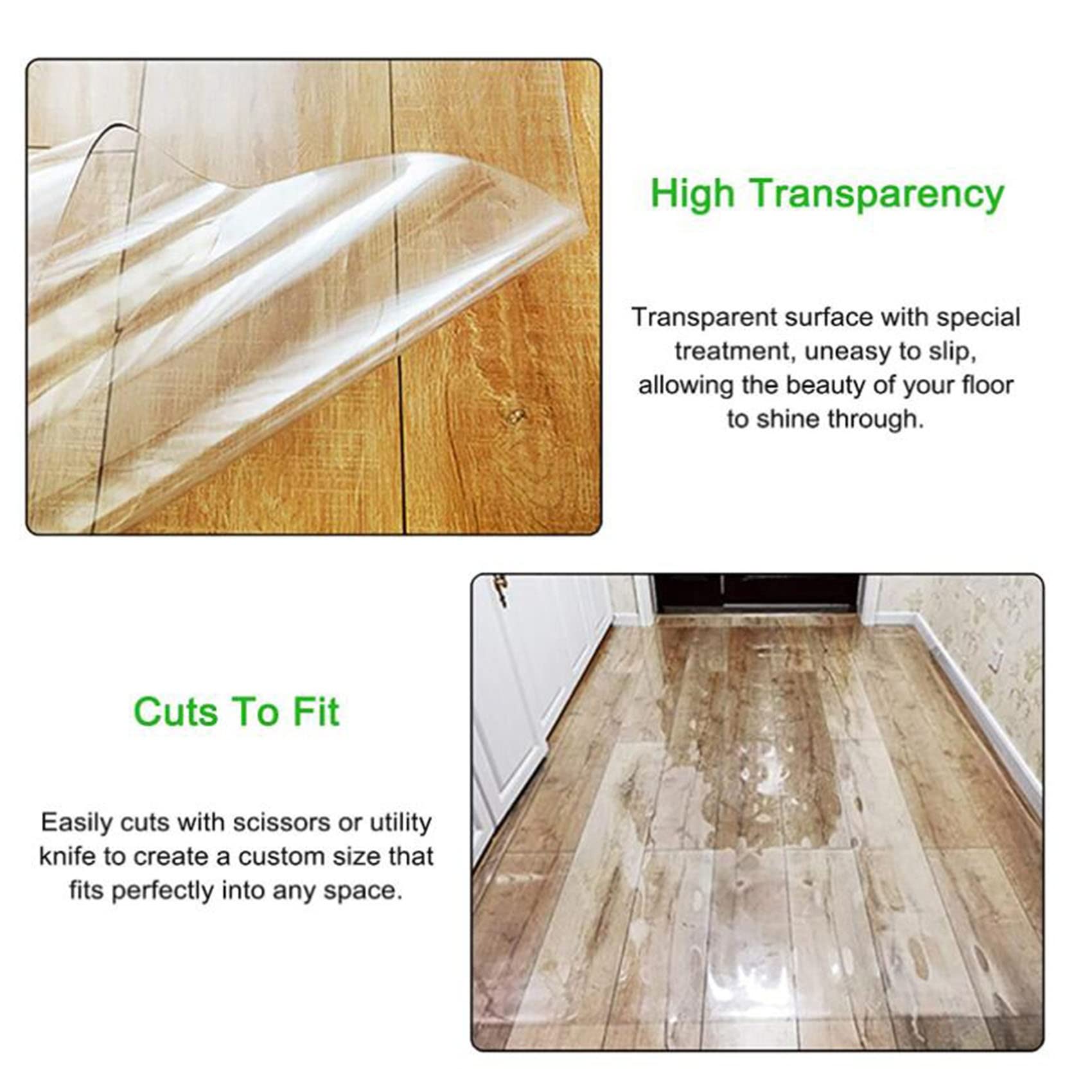 Clear PVC Desk Chair Mat 1.5mm Chair Mat Transparent PVC Floor Protection Pad Door Mat Plastic Carpet Wooden Floor Protector Household Waterproof Non-slip Mat,for Hard Floors Table Cloth Protector for