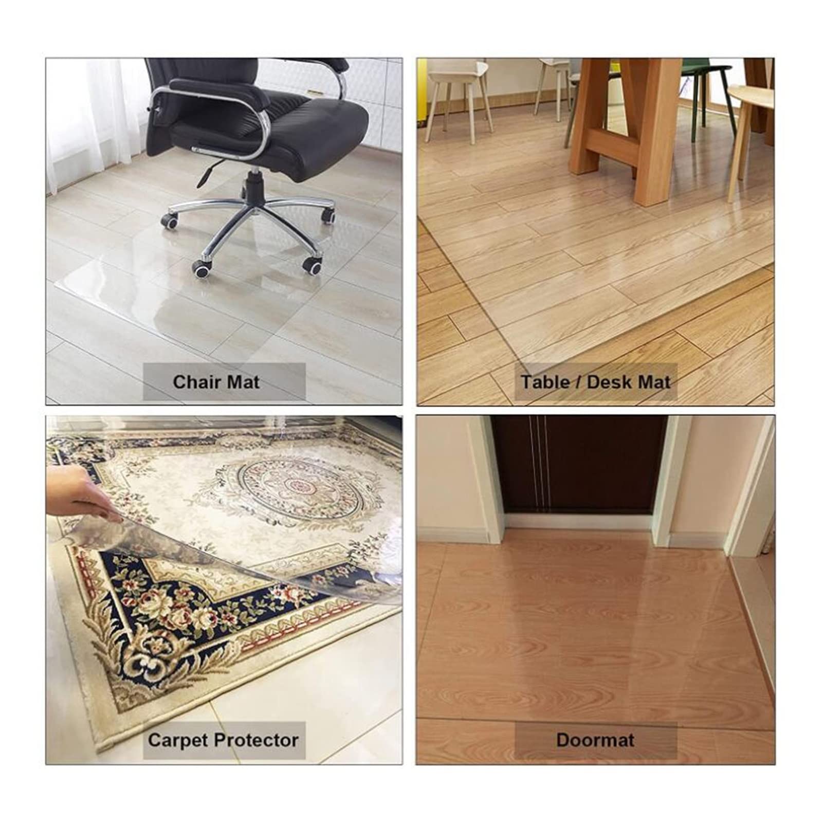 Clear PVC Desk Chair Mat PVC Clear Vinyl Floor Runner Protect Pads/Non Slip Transparent Doormat Protector Chair Mat,1.5mm,Transparent Floor Mat,110/120/130/140/150/160cm Wide,Office Home Chair Mat, fo