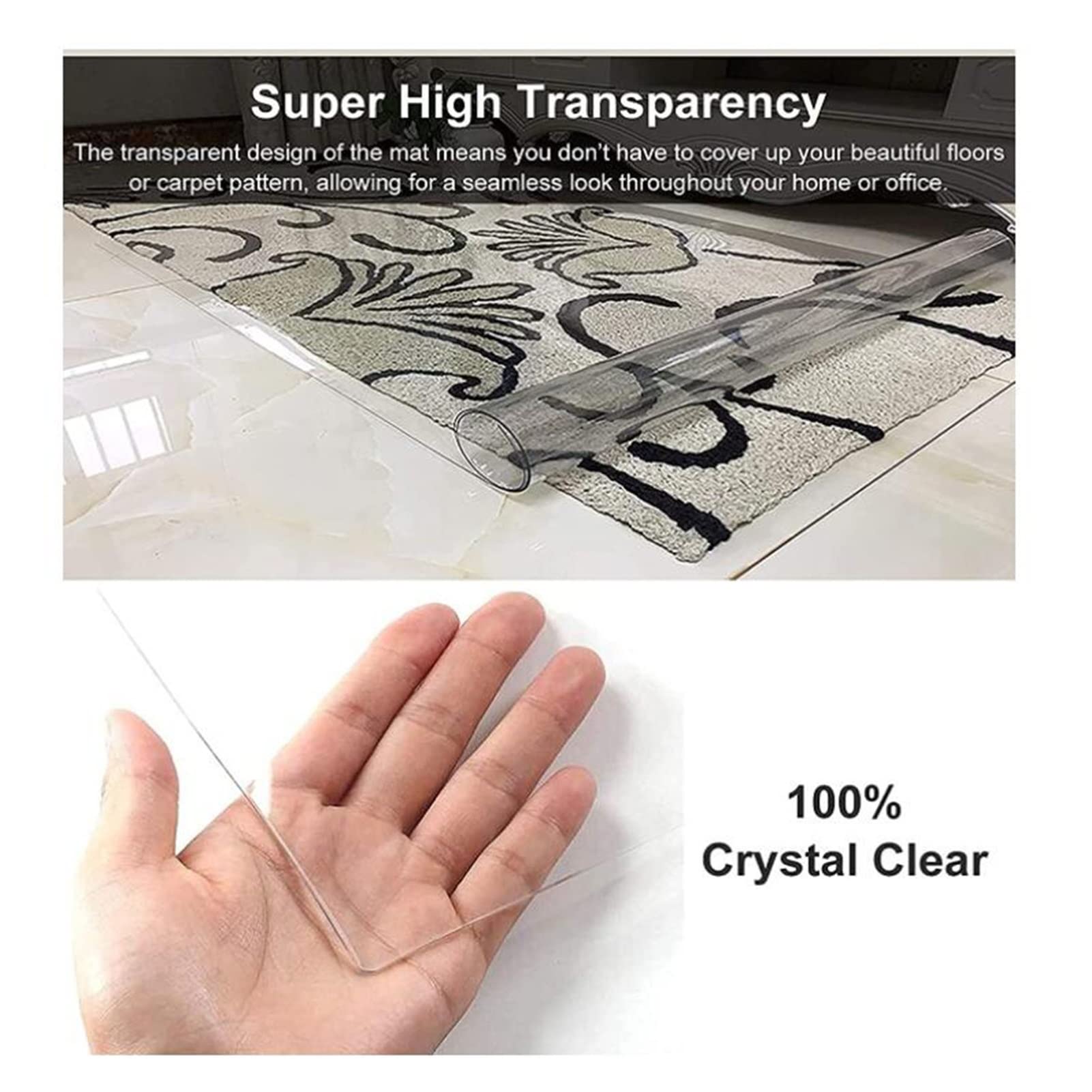 Clear PVC Desk Chair Mat PVC Clear Vinyl Floor Runner Protect Pads/Non Slip Transparent Doormat Protector Chair Mat,1.5mm,Transparent Floor Mat,110/120/130/140/150/160cm Wide,Office Home Chair Mat, fo