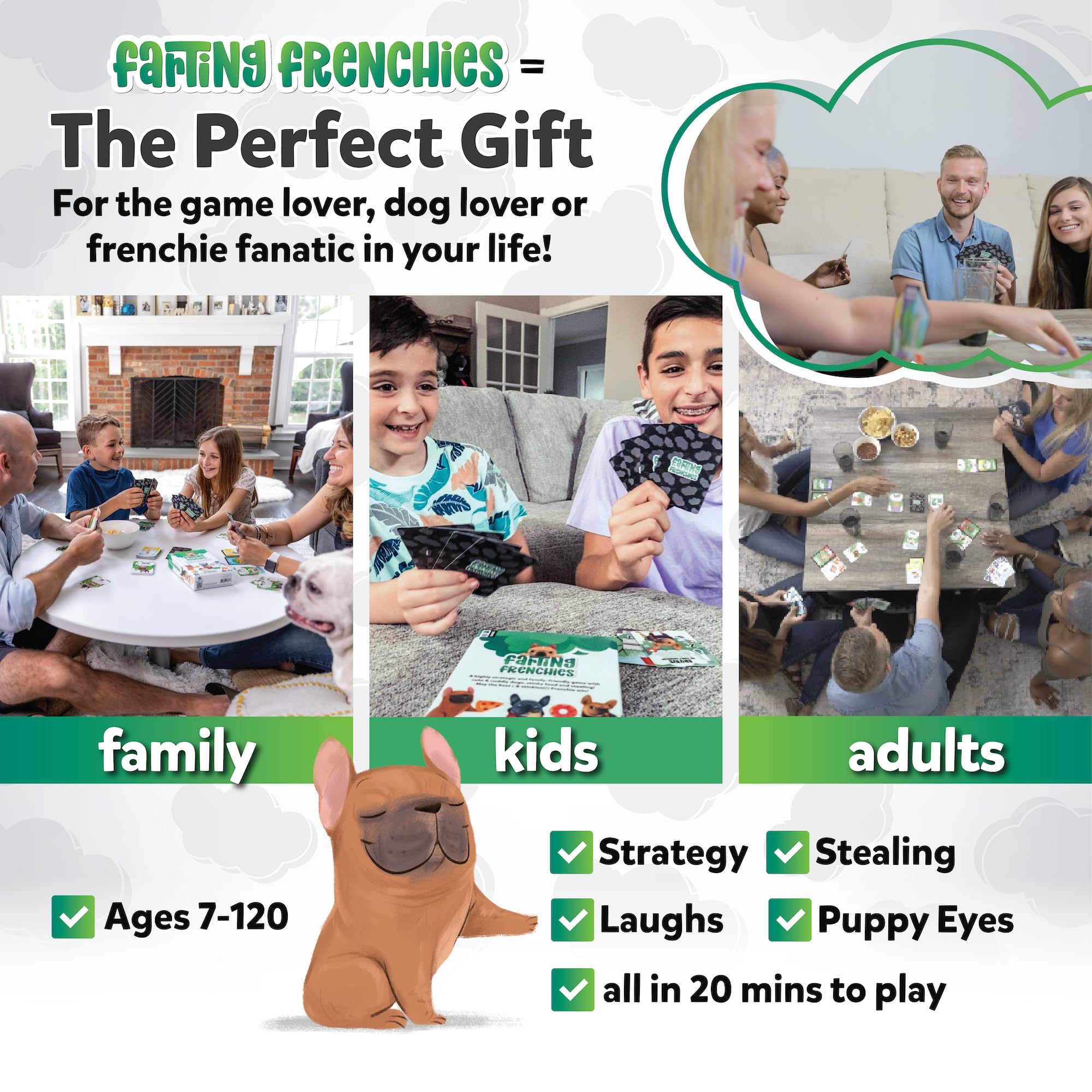 Farting Frenchies - Fast-Paced Strategic Card Game for Kids & Adults - Simple Setup, 20 Min Playtime, 2-4 Players, Ages 7+