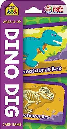 School Zone - Dino Dig Card Game - Ages 4+, Preschool to Kindergarten, Dinosaurs, Dinosaur Names, Counting, Matching, Vocabulary, and More (School Zone Game Card Series)