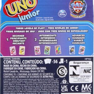 Mattel Games UNO Junior Paw Patrol: The Mighty Movie Kids Card Game for Family Night Featuring 3 Levels of Play