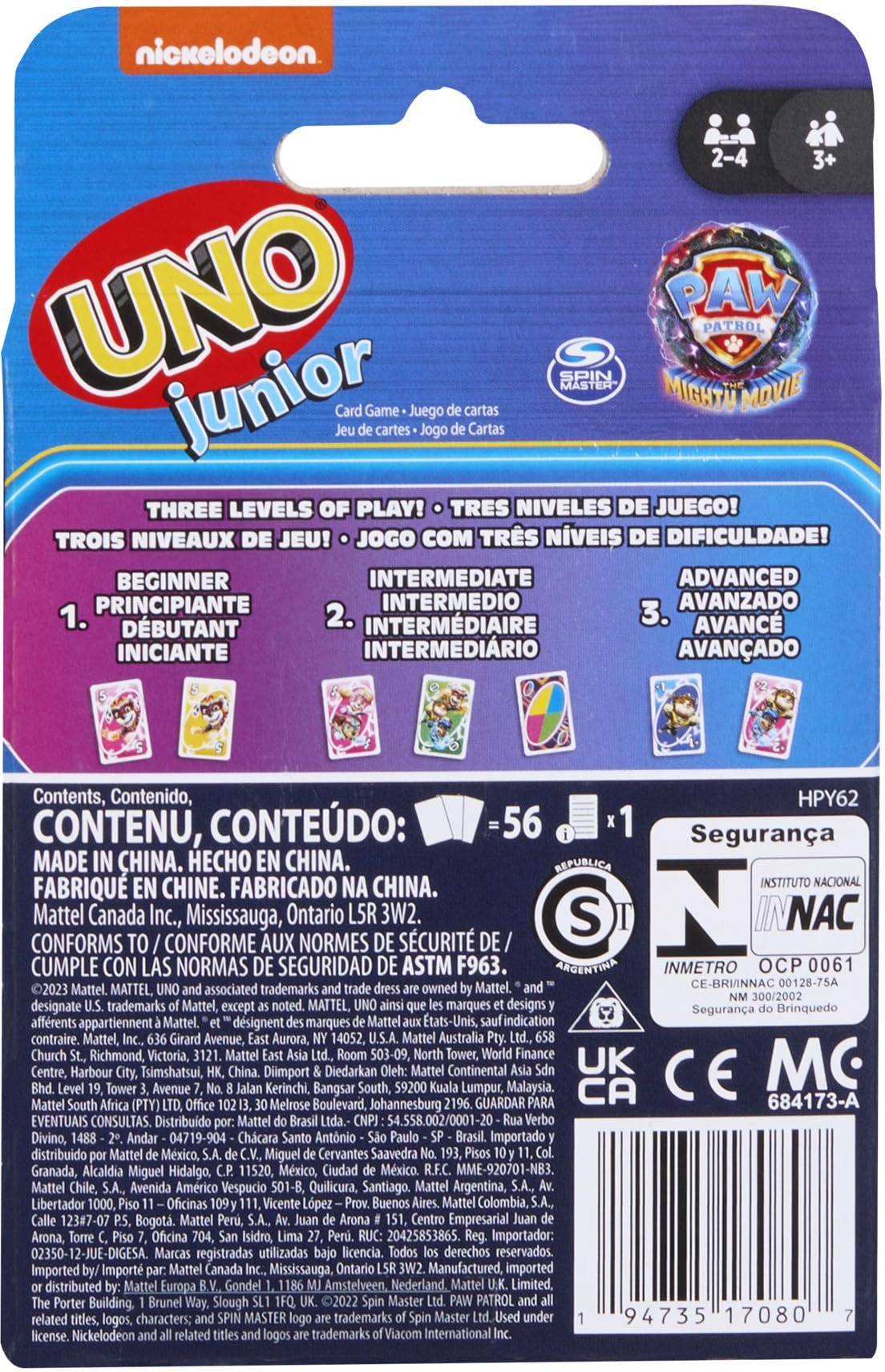 Mattel Games UNO Junior Paw Patrol: The Mighty Movie Kids Card Game for Family Night Featuring 3 Levels of Play