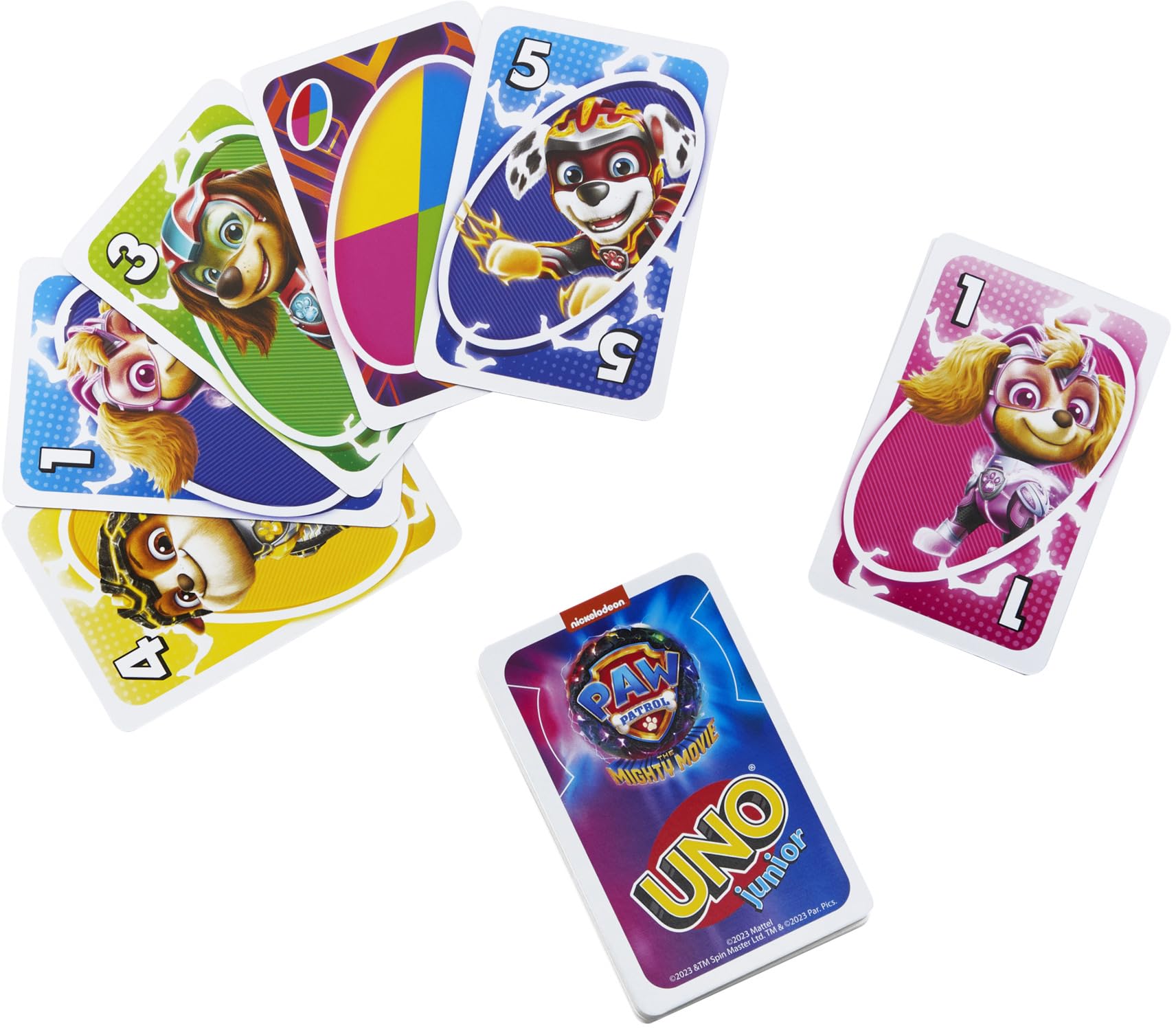 Mattel Games UNO Junior Paw Patrol: The Mighty Movie Kids Card Game for Family Night Featuring 3 Levels of Play