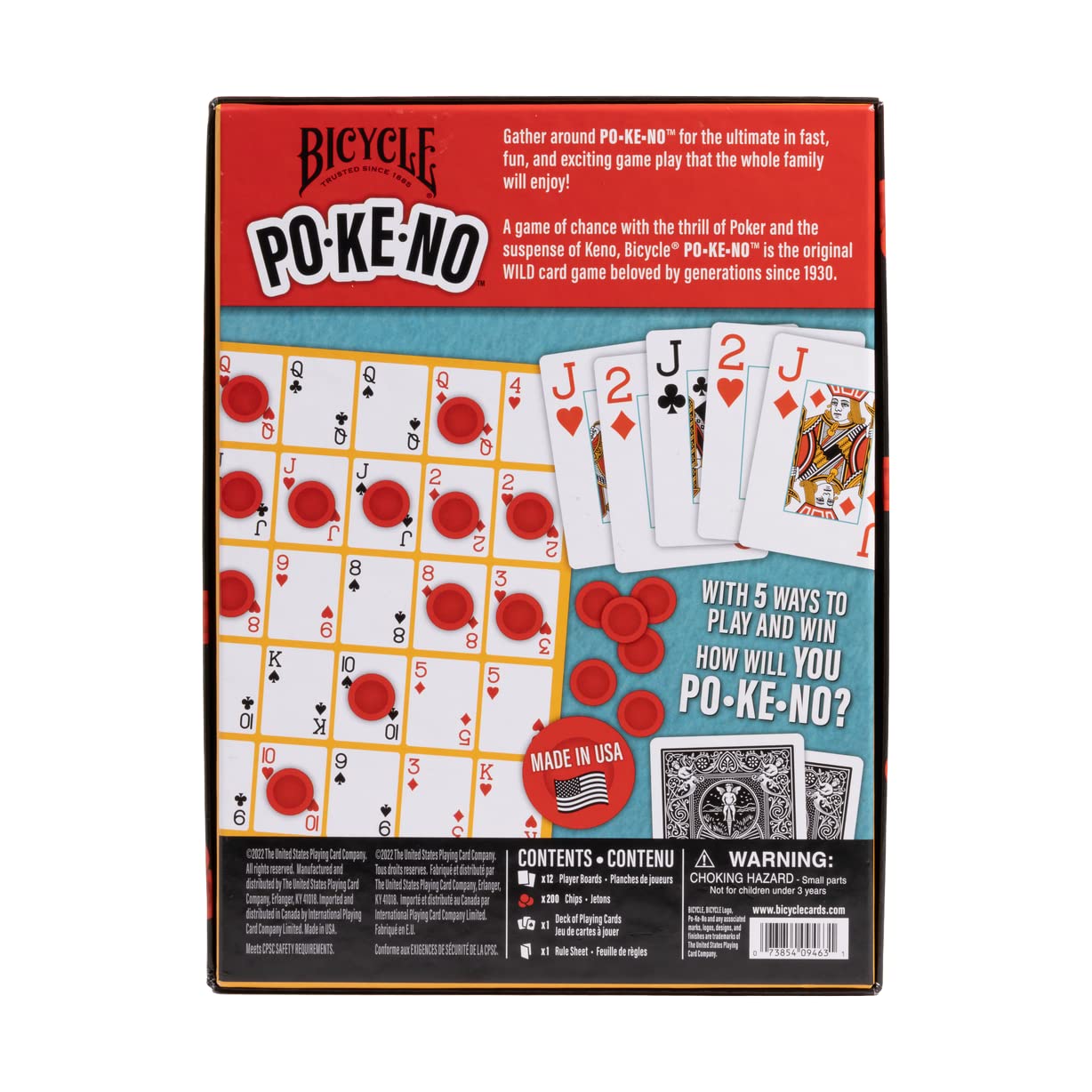 Bicycle Pokeno Playing Card Game Pack (Includes 1 Deck, Scorecards, and Chips)