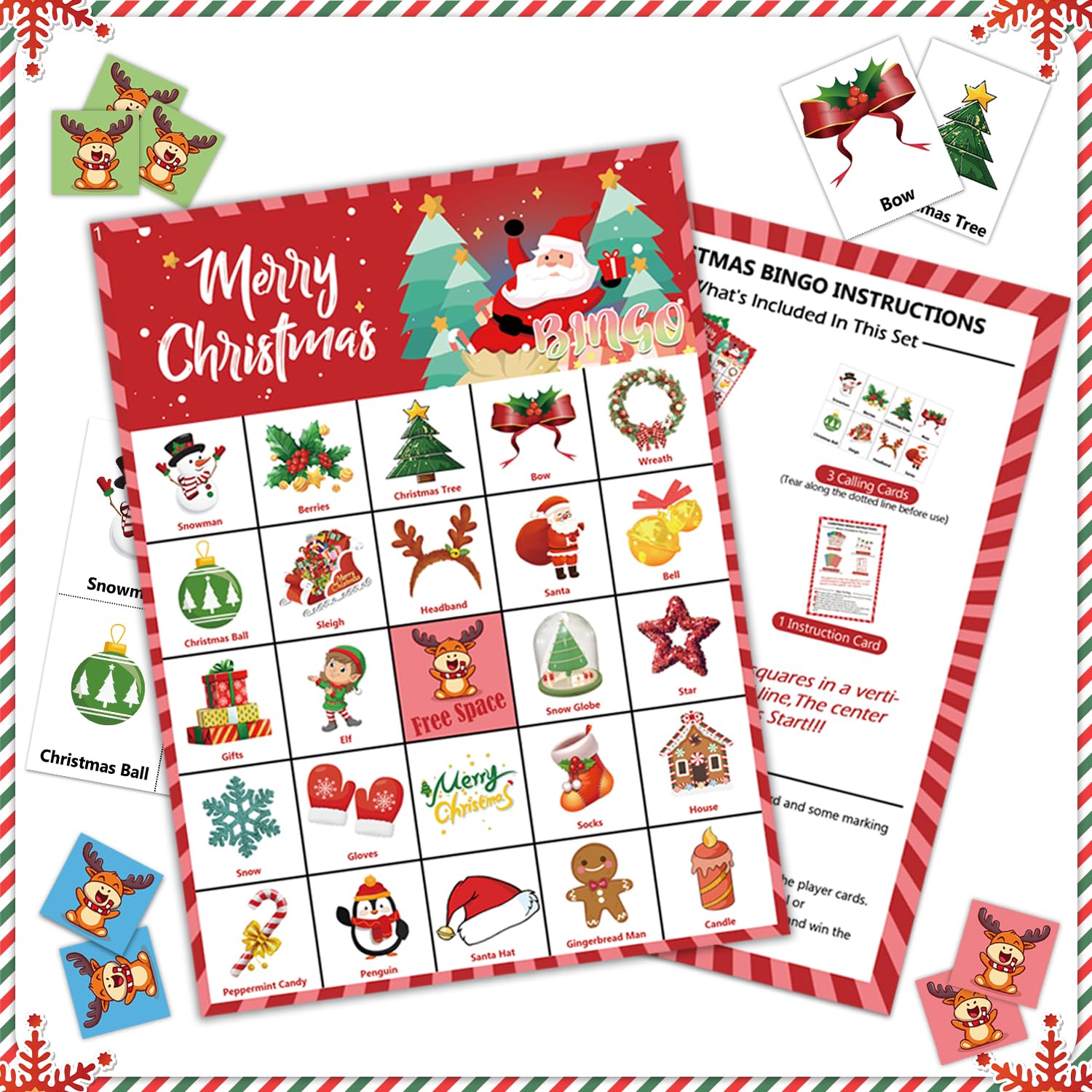 VESPRO 46PCS Christmas Bingo Game Cards for 30 Players Christmas Party Games for Kids Party Classroom Activities