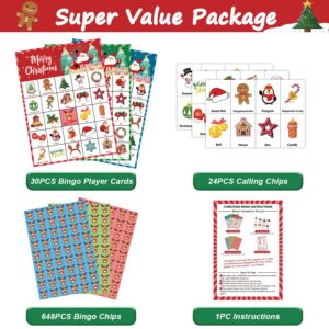 VESPRO 46PCS Christmas Bingo Game Cards for 30 Players Christmas Party Games for Kids Party Classroom Activities