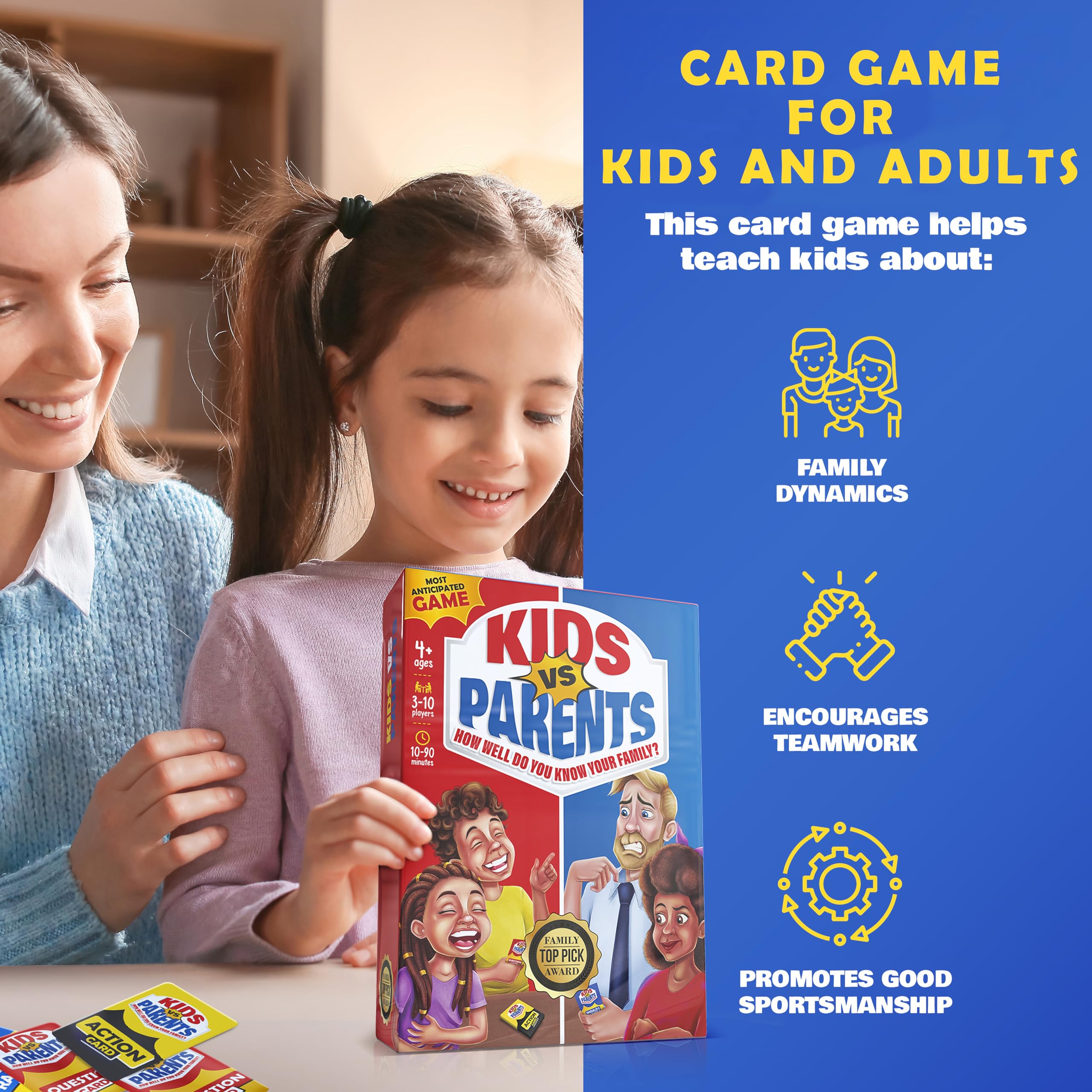 Kids VS Parents - Family Game for Kids 4-12 | Games for Family Game Night | Kids Card Games with 200 Conversation Starter Cards for 10-90 Minutes Play Time