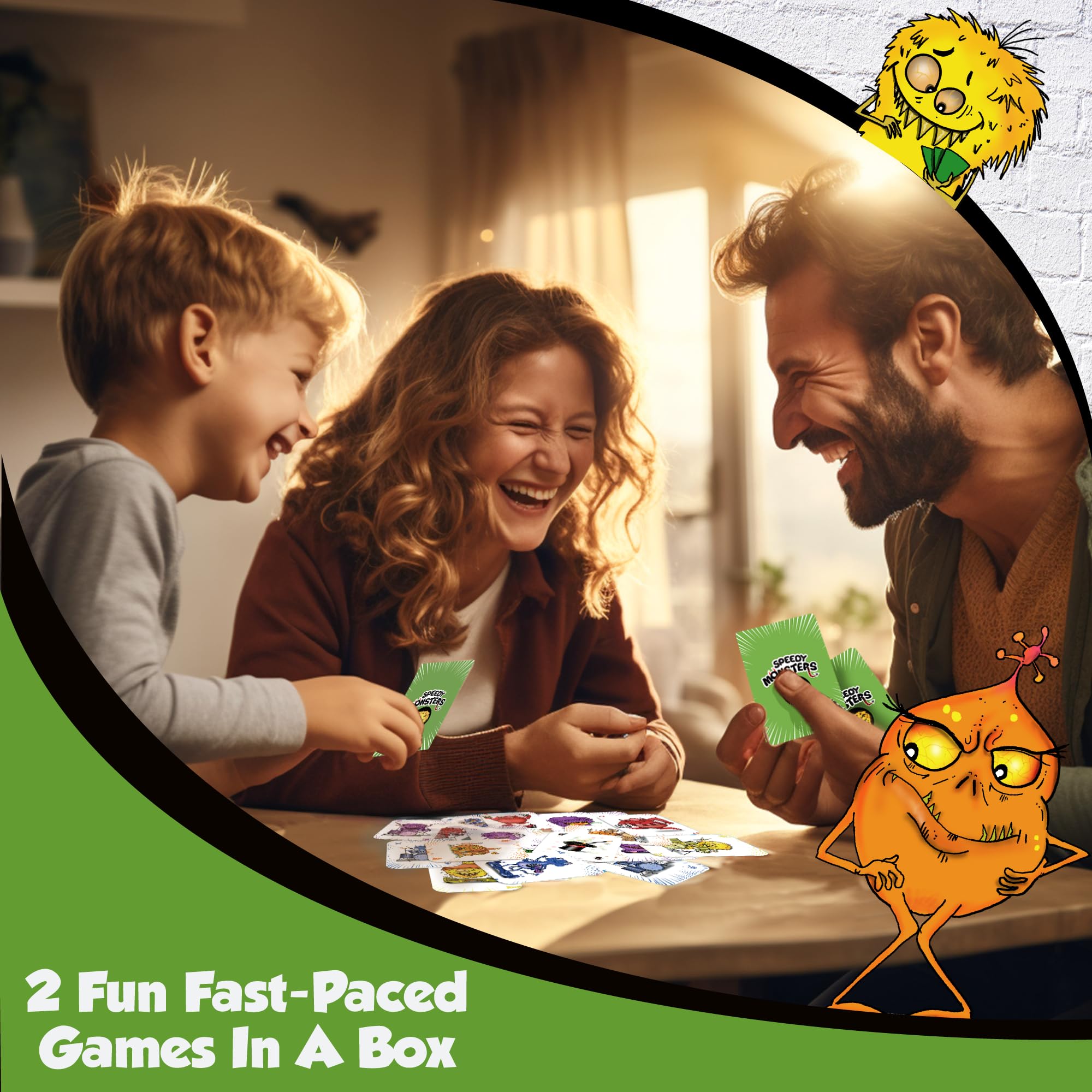 Speedy Monsters Kids Card Games, 2 Fun, Fast-paced Card Games for Kids 8-12. Easy to Learn. No Reading Required- Kid Card Games ages 4-8. Kids Games and Family Game Night Friendly |2-6 Players