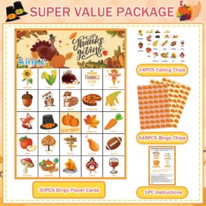 VESPRO 46PCS Thanksgiving Bingo Game Cards for 30 Players Thanksgiving Day Party Games Fall Bingo for Kids Party Classroom Activities