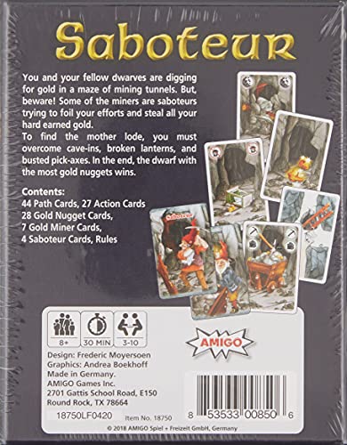 AMIGO Games Saboteur Strategy Card Game – The Adventurous Gold Mining Game Following Your Dwarves Through The Tunnels – Simple to Learn & Perfect for Family Game Night – Kids & Adults Ages 8+